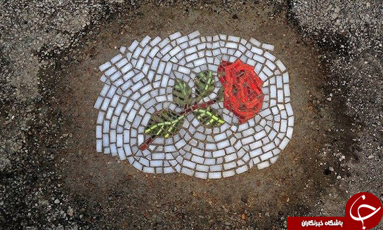 تبدیل چاله ها و ترک های خیابان به گلدان+تصاویر