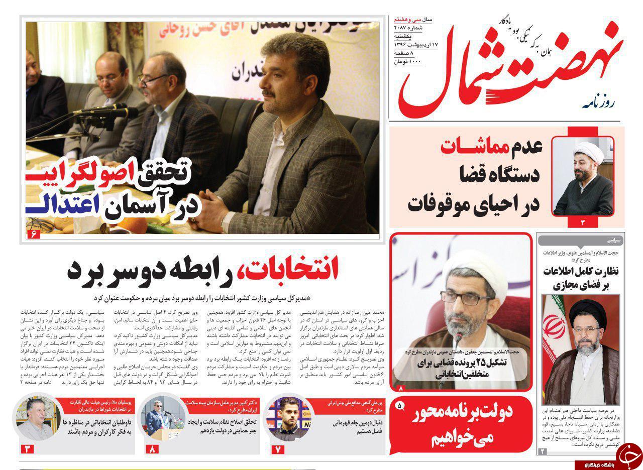صفحه نخست روزنامه های استان یک شنبه 17 اردیبهشت