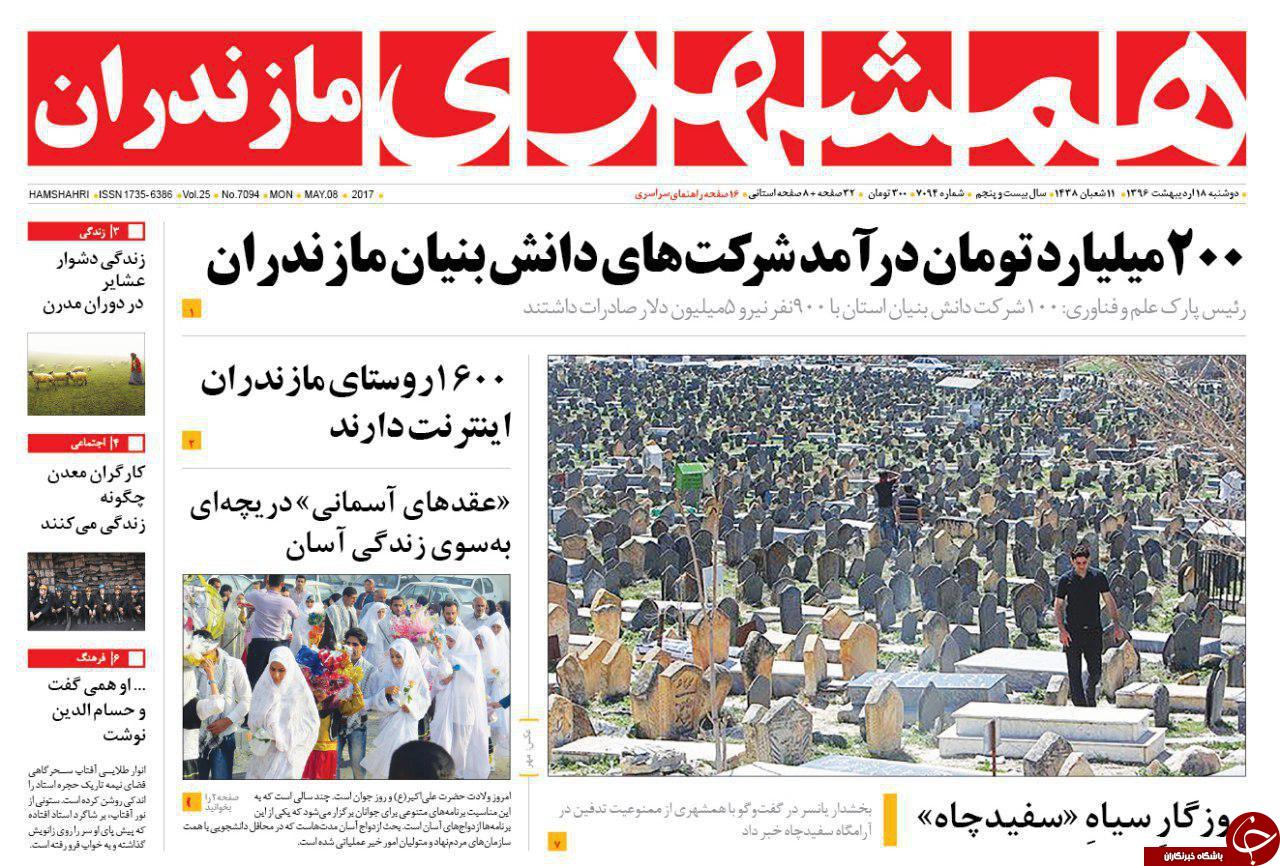 صفحه نخست روزنامه های استان دوشنبه 18 اردیبهشت