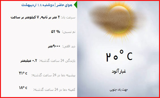 وضعیت آب و هوای 18 اردیبهشت ماه قم