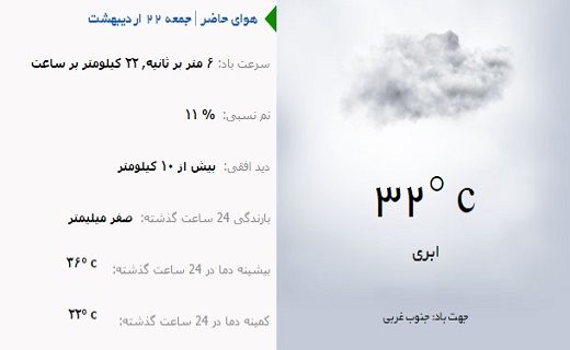 وضعیت آب و هوای 22 اردیبهشت
