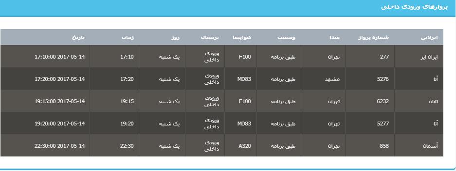 جدول برنامه های هواپیمایی ارومیه در روز یکشنبه 24 اردیبهشت ماه 96