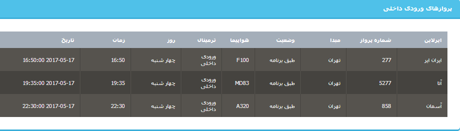 جدول برنامه های هواپیمایی ارومیه در روز چهار شنبه 27 اردیبهشت ماه 96