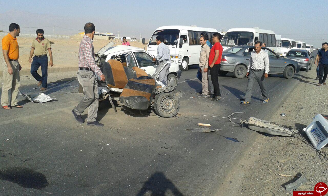 تصادف مرگبار پراید با مینی&zwnj;بوس در جاده فولاد آلیاژی + تصاویر