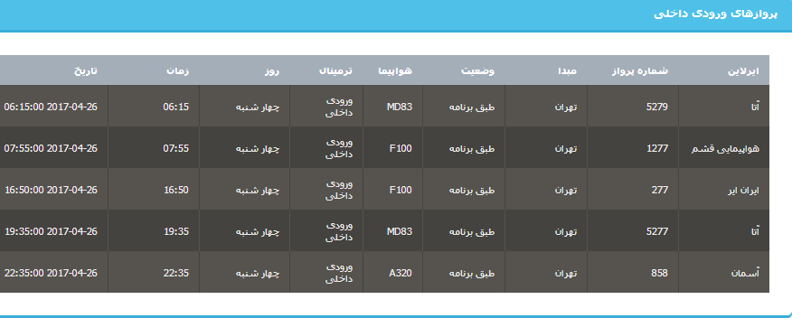 جدول برنامه های هواپیمایی ارومیه در روز چهارشنبه 6 اردیبهشت ماه