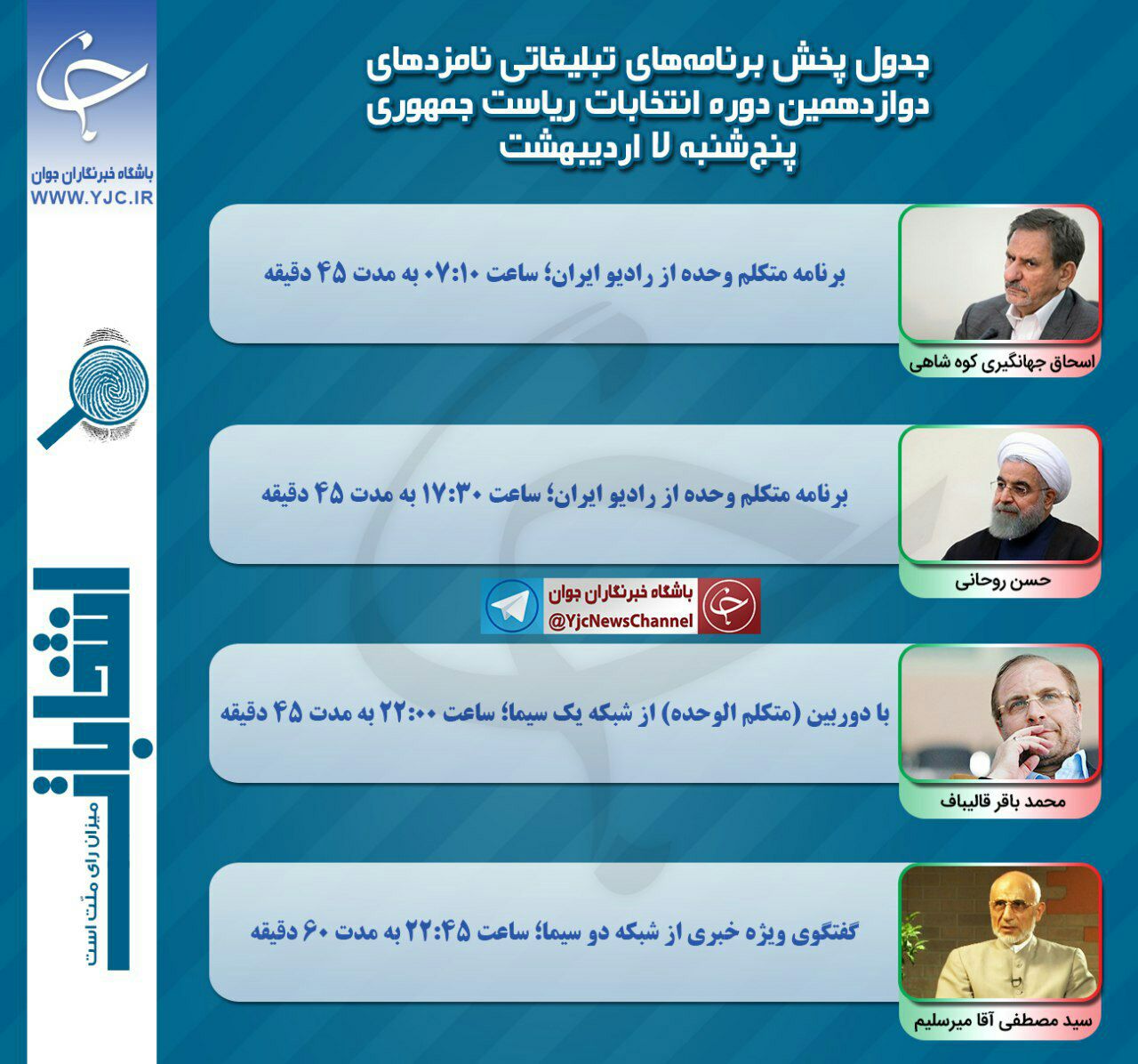 برنامه&zwnj;های امروز نامزدهای ریاست جمهوری در صدا و سیما