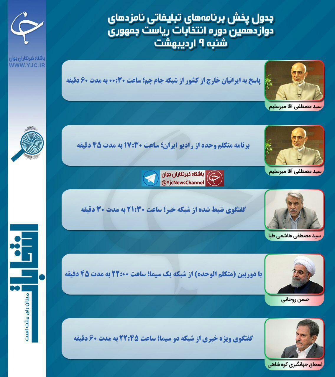 برنامه&zwnj;های امروز (شنبه) نامزدهای ریاست جمهوری در صداوسیما