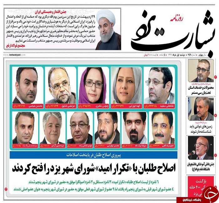 صفحه نخست روزنامه های استان یزد