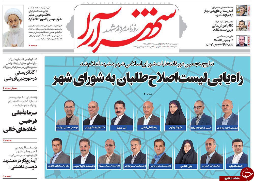 صفحه نخست روزنامه&zwnj;های خراسان رضوی دوشنبه ۱ خرداد