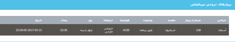 جدول برنامه&zwnj;های هواپیمایی ارومیه در روز چهار شنبه ۱۰ خردادماه ۹۶