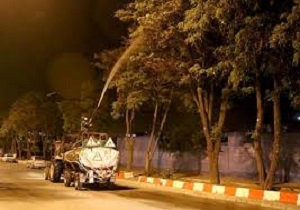 انجام عملیات سمپاشی بهاره درختان در کامیاران