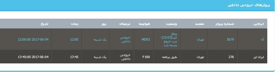 جدول برنامه&zwnj;های هواپیمایی ارومیه در روز یکشنبه ۱۴ خردادماه ۹۶