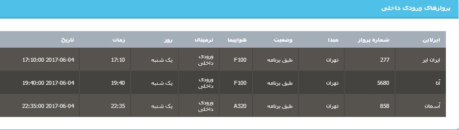 جدول برنامه&zwnj;های هواپیمایی ارومیه در روز یکشنبه ۱۴ خردادماه ۹۶