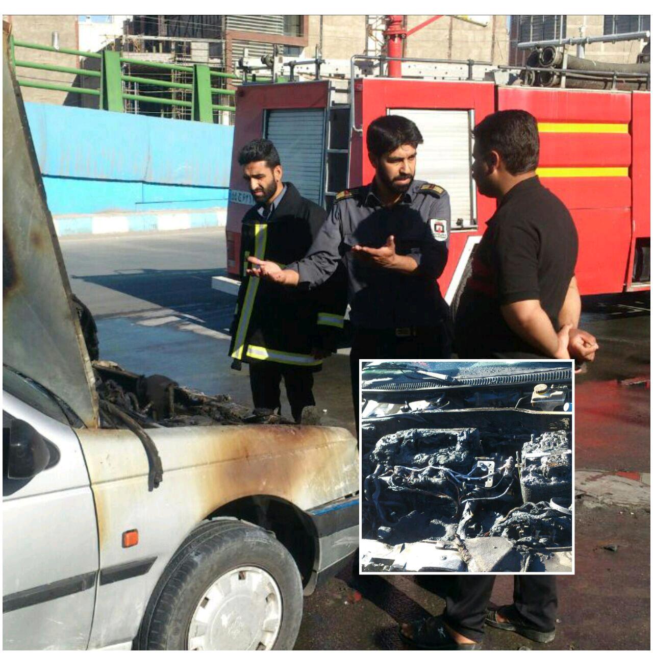 خودروی پژو در حال حرکت دچار حریق شد
