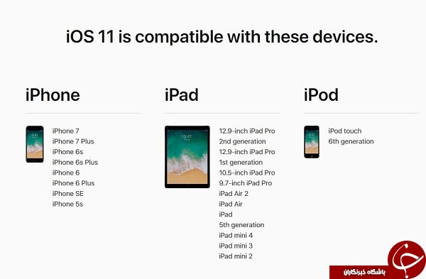 لیست محصولات اپل که IOS11 را پشتیبانی می&zwnj;کنند +عکس