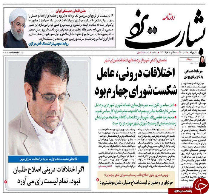 صفحه نخست روزنامه های استان یزد