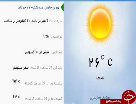 هوای حاضر سه شنبه ۰۲ خرداد