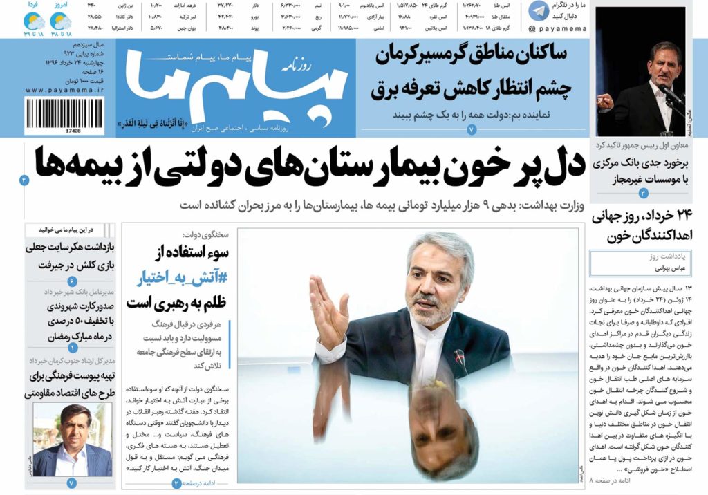 تیتر یک نشریات وروزنامه های 24خرداد کرمان