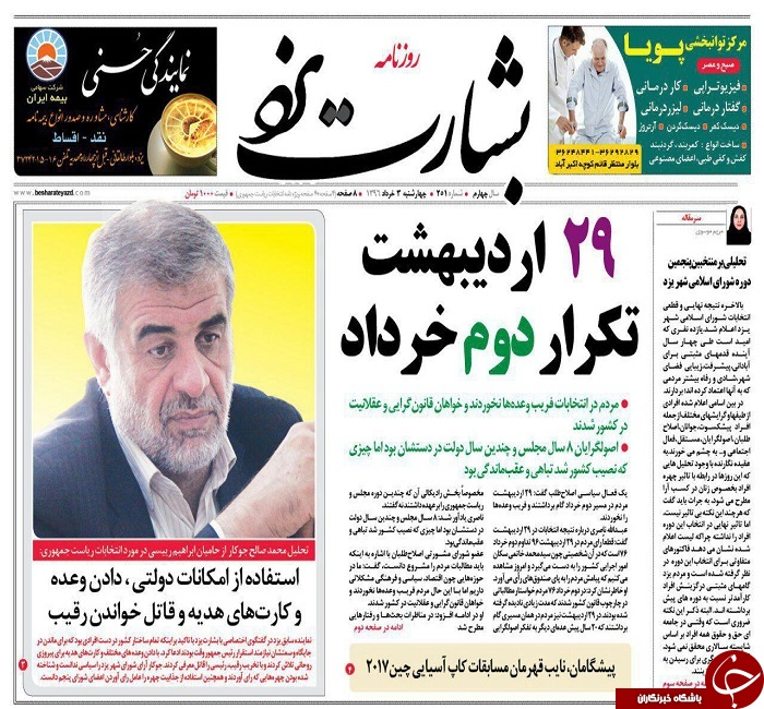 صفحه نخست روزنامه های استان یزد