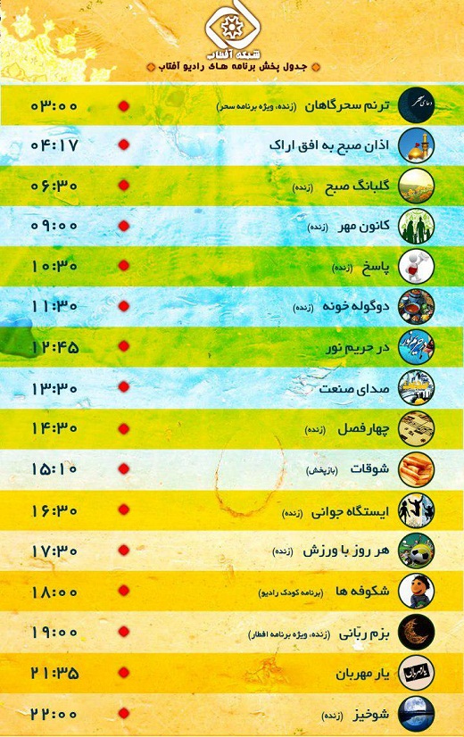 برنامه های امروز صدای شبکه آفتاب