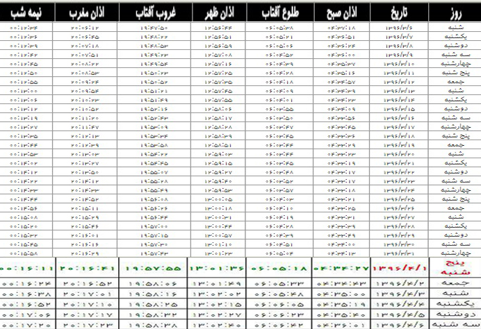 اوقات شرعی عسلویه در ماه مبارک رمضان 96