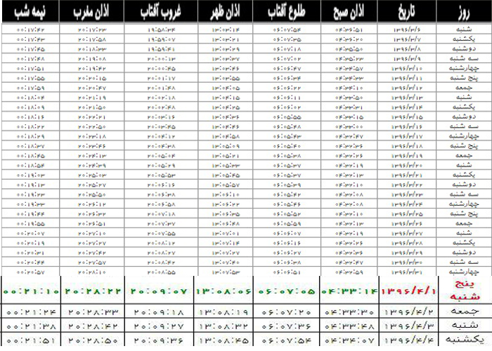 اوقات شرعی شبانکاره در ماه مبارک رمضان 96