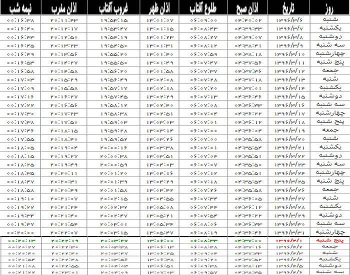 اوقات شرعی زیدان در ماه مبارک رمضان 96
