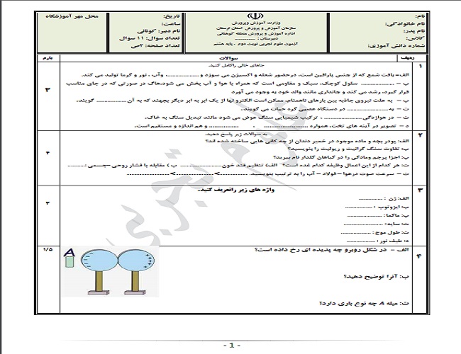 پرتکرارترین سوالات علوم هشتم با جواب +تصاویر