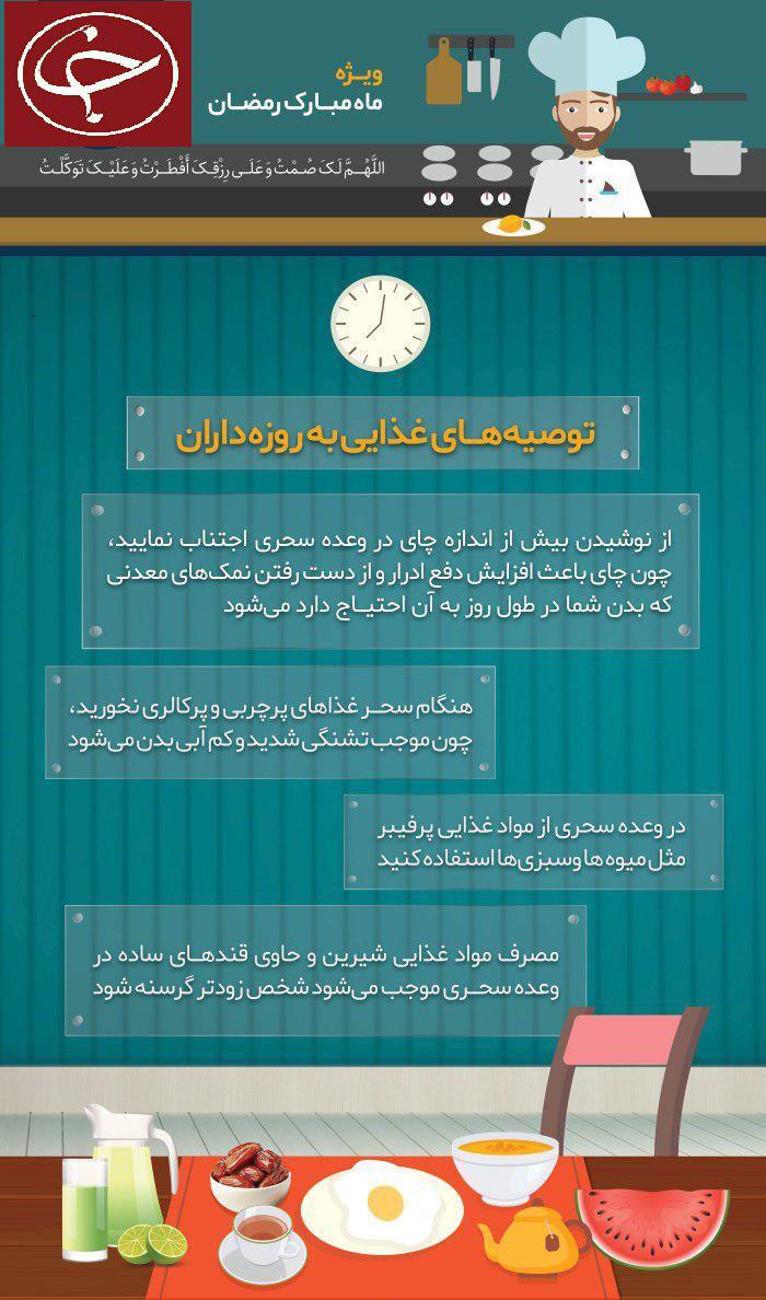 توصیه&zwnj;های تغذیه&zwnj;ای در ماه رمضان + اینفوگرافی