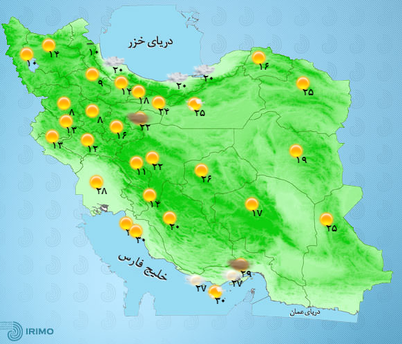 وضعیت آب و هوای 7 خرداد ماه/ وزش باد در برخی نقاط کشور+جدول