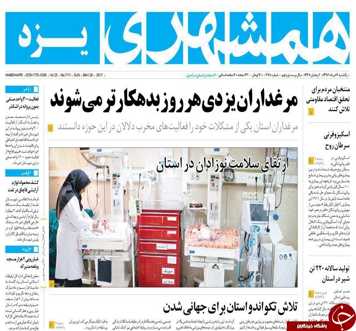 صفحه نخست روزنامه های استان یزد