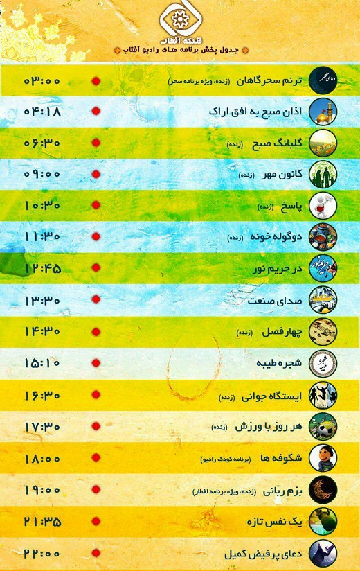 برنامه های امروز صدای شبکه آفتاب