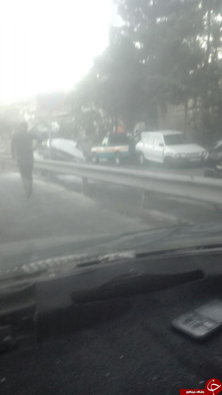 برخورد زنجیره ای چند خودرو در جاجرود + تصاویر
