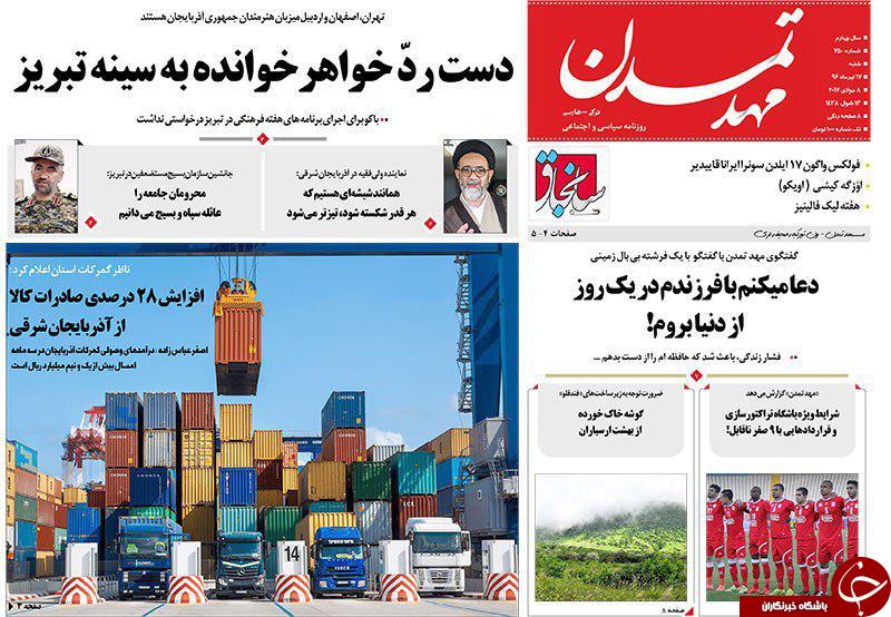 صفحه نخست روزنامه استان&zwnj;آذربایجان شرقی شنبه 17 تیر ماه