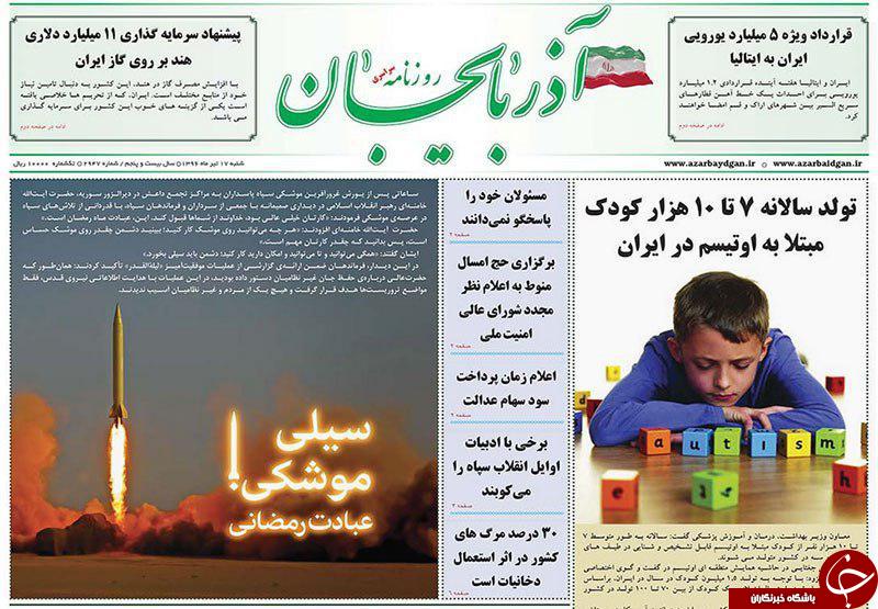 صفحه نخست روزنامه استان&zwnj;آذربایجان شرقی شنبه 17 تیر ماه