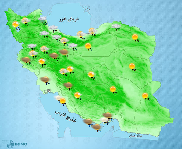 آب و هوای 18 تیرماه/ ابرناکی و بارش باران در سواحل دریای خزر