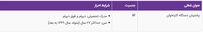 استخدام پشتیبان دستگاه کارتخوان در قزوین