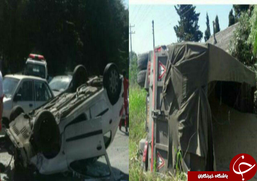 دو واژگونی خودرو در جاده نوشهر با ۳ مصدوم +تصاویر