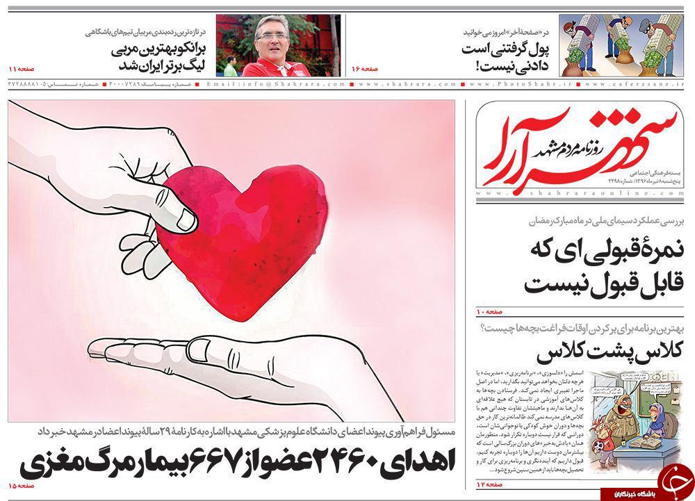 صفحه نخست روزنامه&zwnj;های خراسان رضوی پنجشنبه ۸ تیر