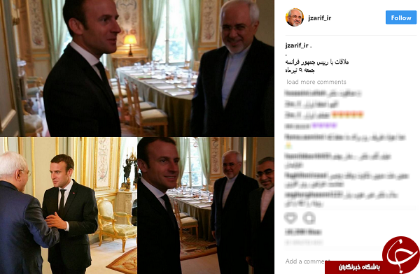 دیدار ظریف با رئیس جمهور فرانسه +عکس