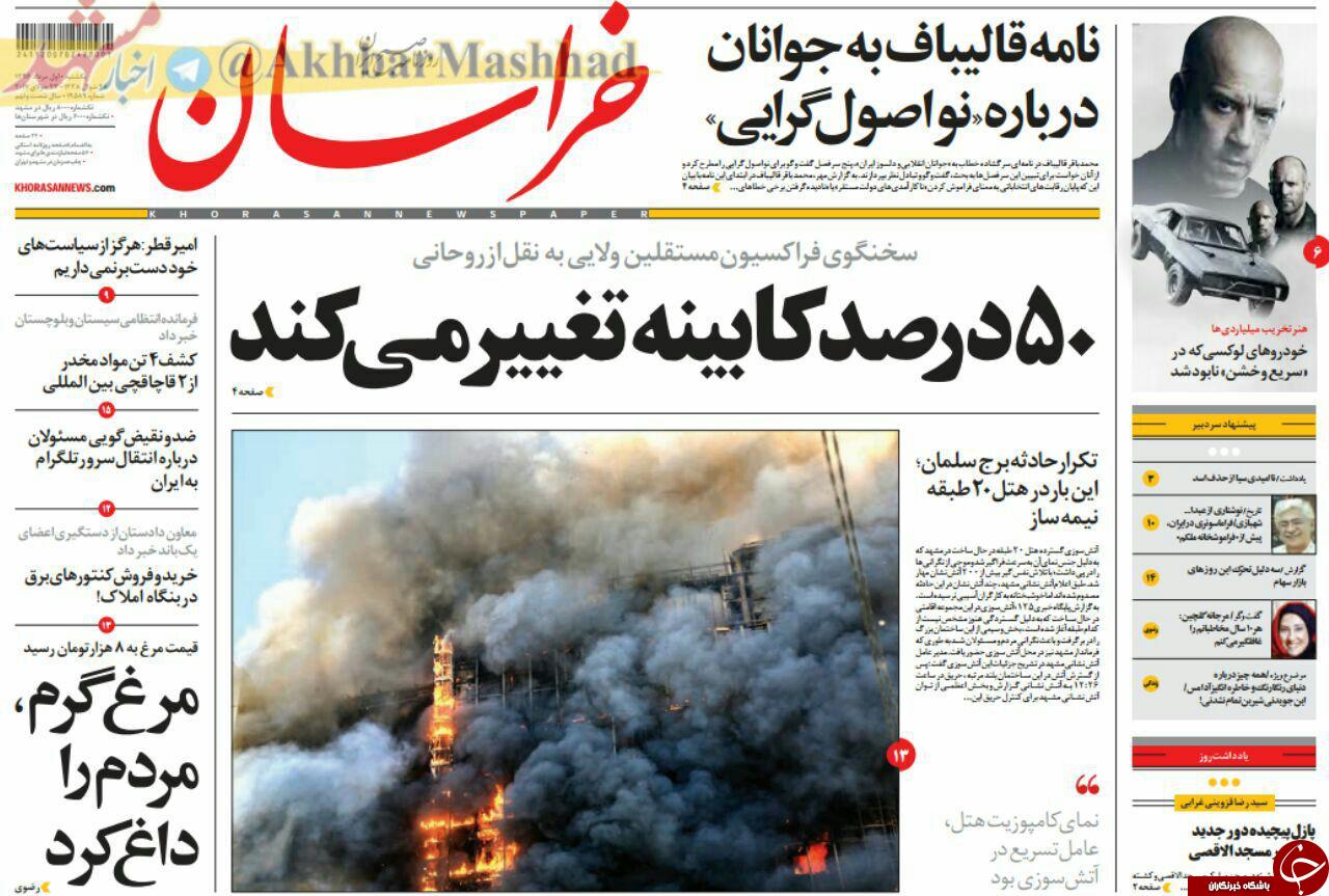 صفحه نخست روزنامه&zwnj;های خراسان رضوییک شنبه ۱ مرداد