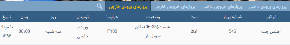 پرواز&zwnj;های سه شنبه فرودگاه بین المللی شهید باکری