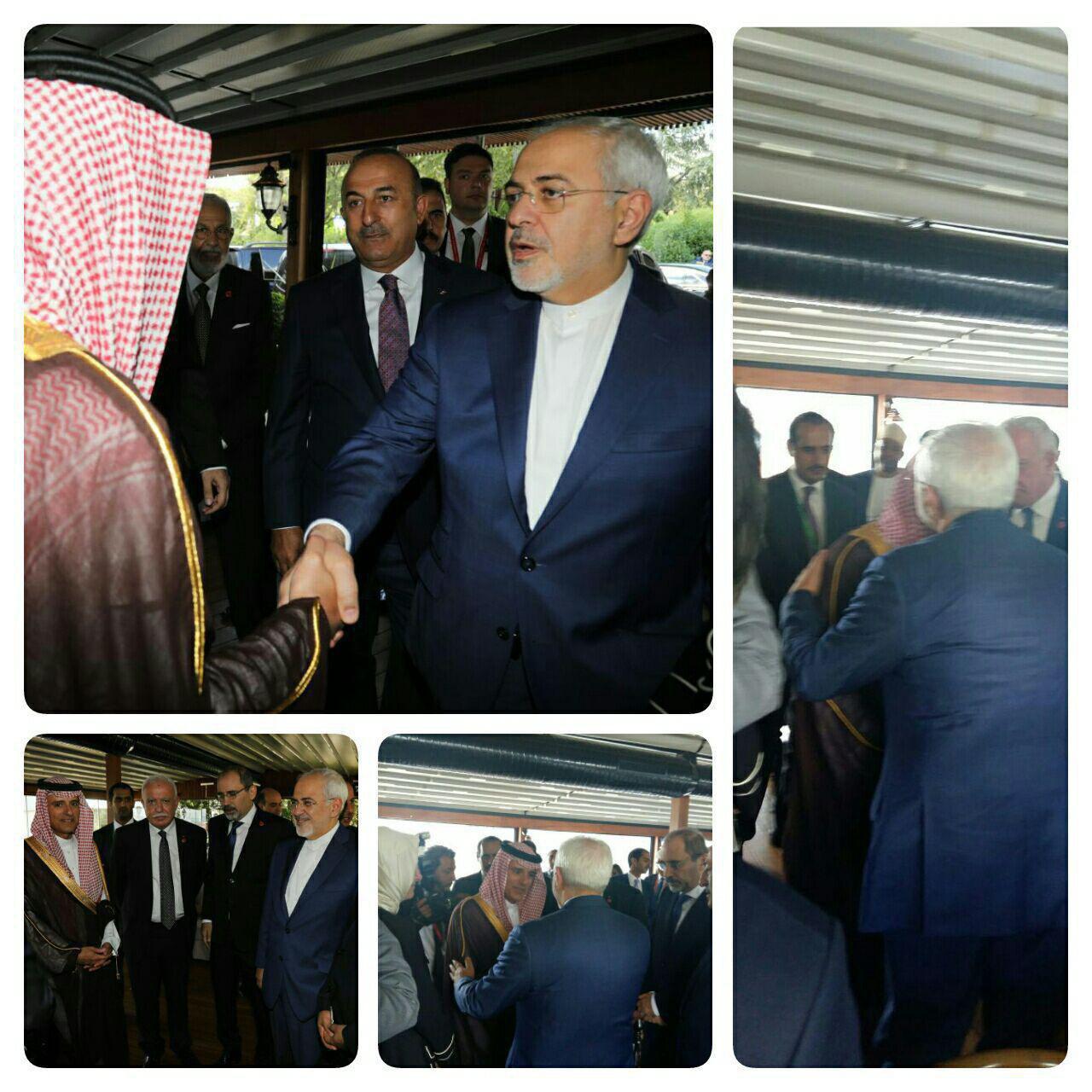 گپ و گفت وزرای خارجه ایران و عربستان در استانبول/ جبیر، ظریف را در آغوش کشید+تصاویر