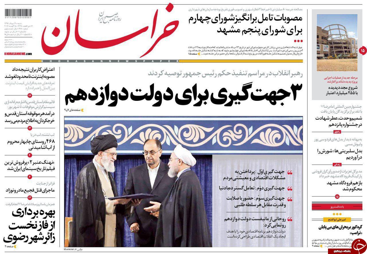 صفحه نخست روزنامه&zwnj;های خراسان رضوی شنبه ۱۴ مرداد