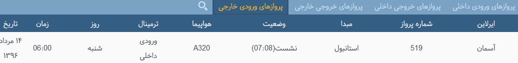 پرواز&zwnj;های شنبه فرودگاه بین المللی شهید باکری ارومیه