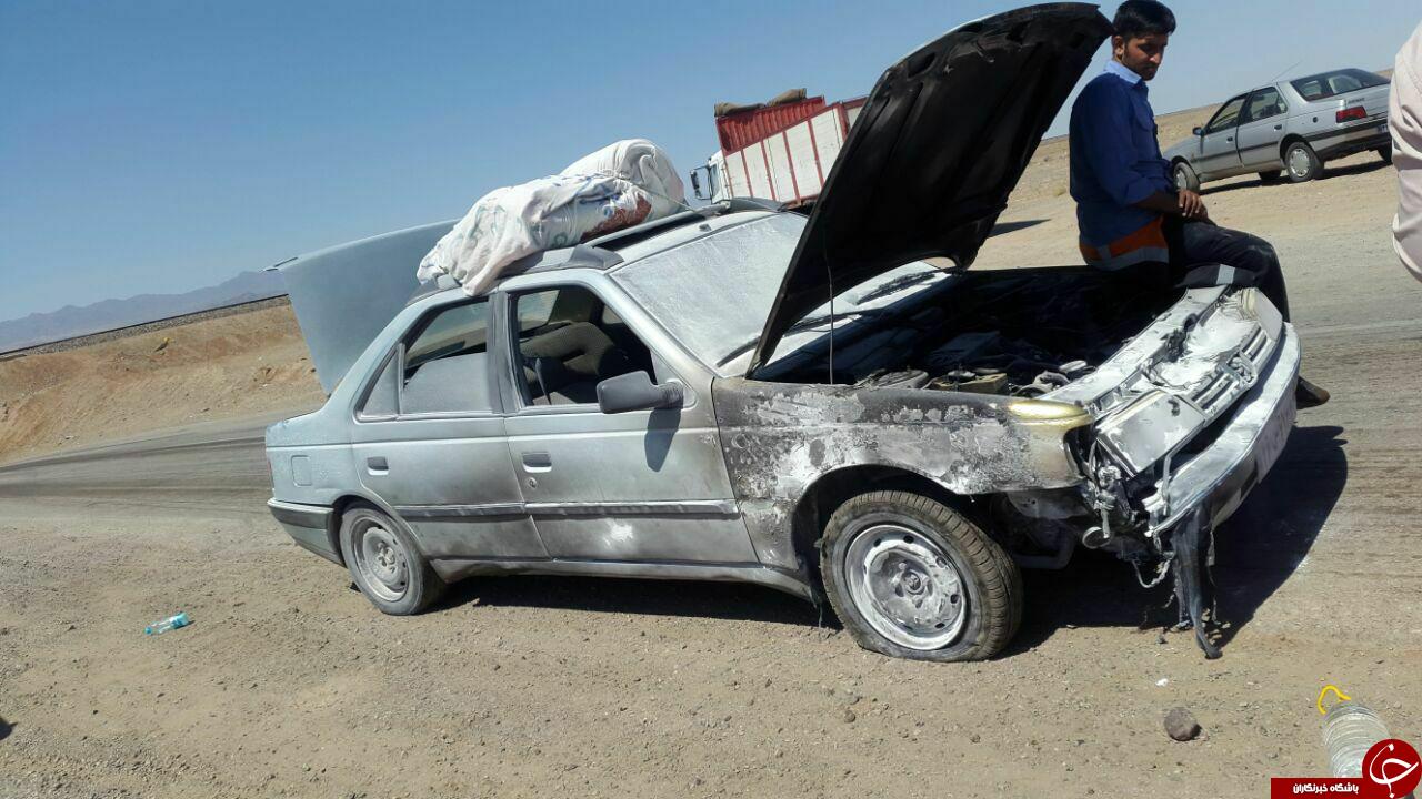 آتش گرفتن خودرو 405 در جاده شهراب + تصاویر