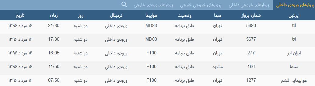پرواز&zwnj;های یک شنیه فرودگاه بین المللی شهید باکری ارومیه