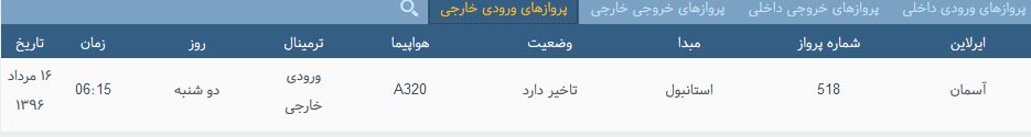 پرواز&zwnj;های یک شنیه فرودگاه بین المللی شهید باکری ارومیه