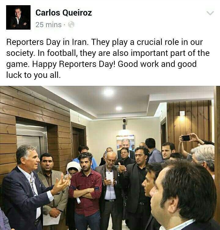 تبریک فیسبوکی کارلوس کی روش به مناسبت روز خبرنگار