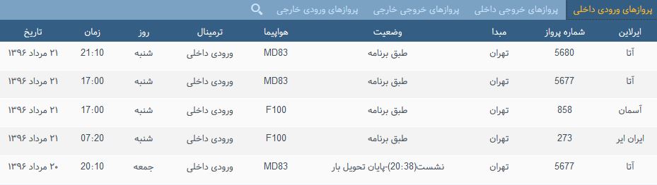 پرواز&zwnj;های شنبه فرودگاه بین المللی شهید باکری ارومیه